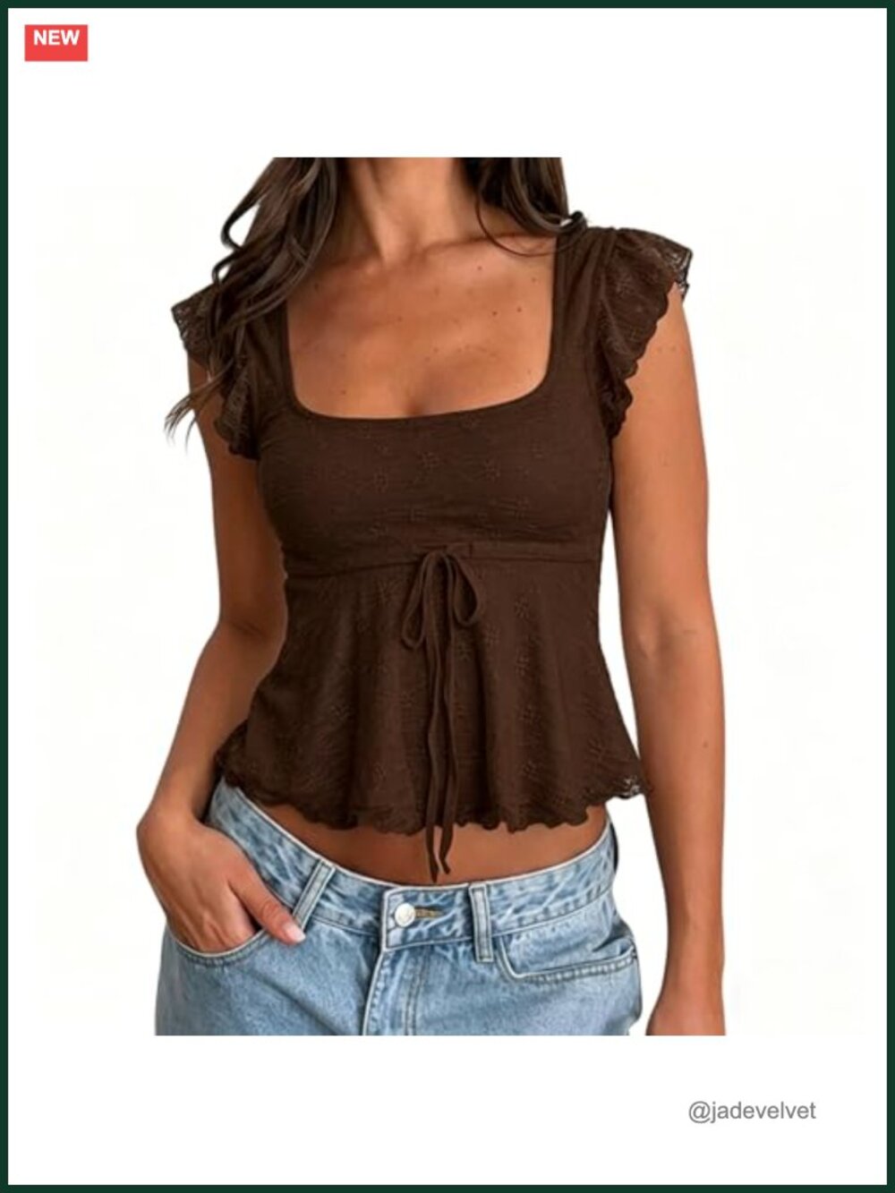 Lace Babydoll Tank Top Cap Sleeve Ruffle Hem Crop Top